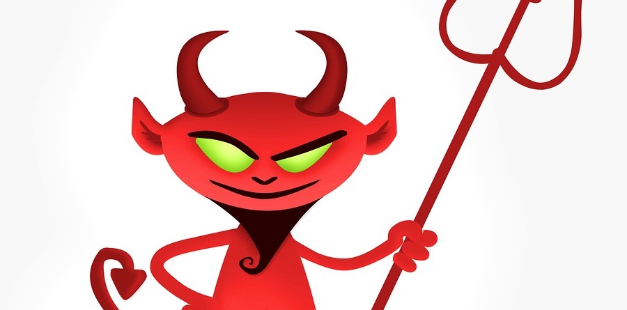 a red funny little devil isolated on white background