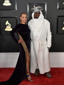Carlon Thompson-Clinton, left, and George Clinton arrive at the 59th annual Grammy Awards at the Staples Center on Sunday, Feb. 12, 2017, in Los Angeles. (Photo by Jordan Strauss/Invision/AP)